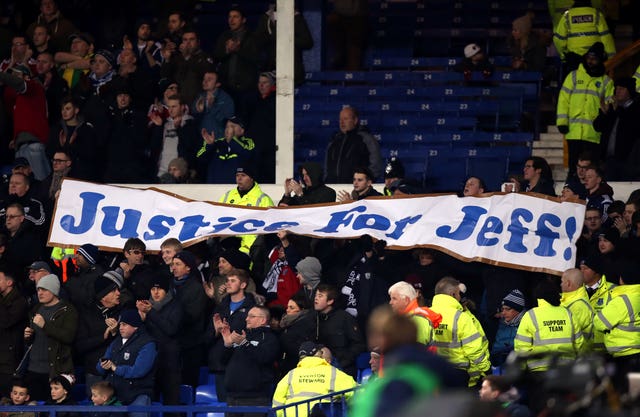 West Brom fans hold aloft a 'Justice for Jeff' banner