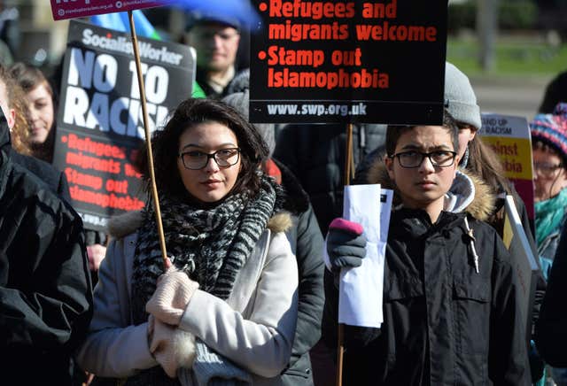People take part in the anti-racism rally in Glasgow organised by Stand up to Racism Scotland (Mark Runnacles/PA)
