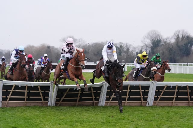 Secret Squirrel (centre) left jumps the final flight 