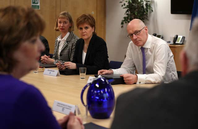 First Minister Nicola Sturgeon, centre, at the meeting (Andrew Milligan/PA)