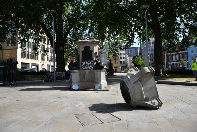 The empty plinth where the statue of Edward Colston in Bristol stood (Ben Birchall/PA)