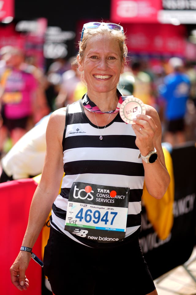 Sophie Raworth after crossing the finish line 