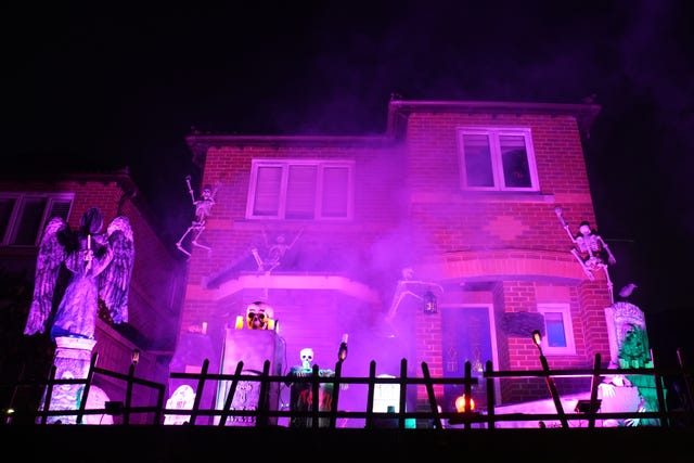 A house decorated for Halloween in Ashford, Kent