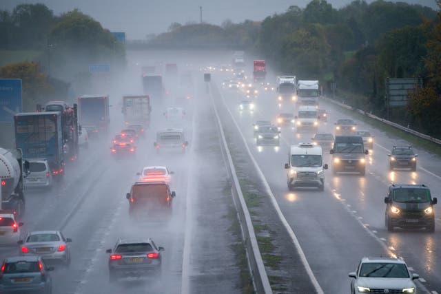 Cars travelling in the rain on the M5 motorway