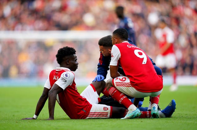 Saka suffered an ankle injury in Sunday's win over Nottingham Forest.