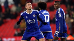 Leicester’s Jamie Vardy celebrates against Stoke