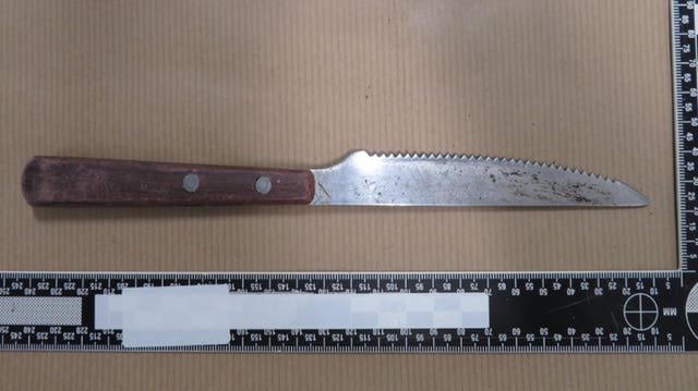 Knife used in one of the attacks by Jayden Hayes 