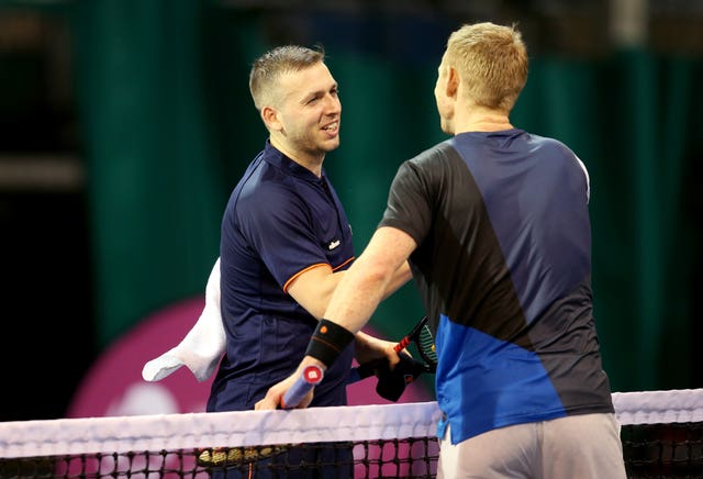 Dan Evans shakes hands with opponent Ed Corrie 