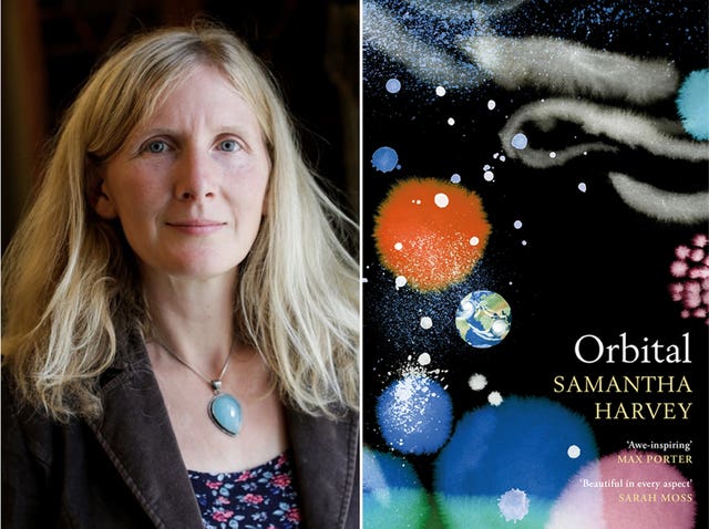 Booker Prize-winner Samantha Harvey with the front of her book, Orbital