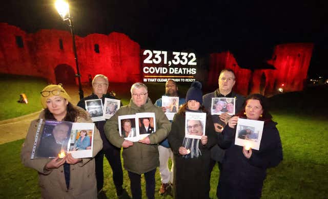 Grieving families holding a vigil for loved ones lost to Covid-19 outside Barnard Castle 