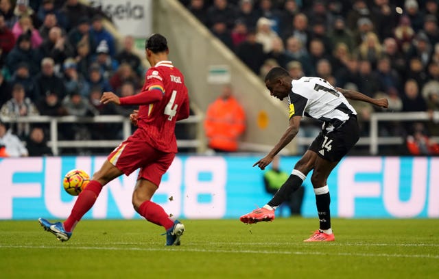 Newcastle’s Alexander Isak scores against Liverpool at St James' Park