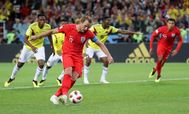Harry Kane's last England goal came from the penalty spot against Colombia at the World Cup (Owen Humphreys/PA).