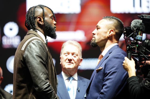Deontay Wilder (left) and Joseph Parker during a press conference 