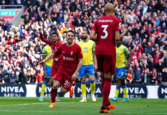Liverpool’s Diogo Jota celebrates scoring