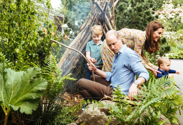 The Duke and Duchess of Cambridge with Prince George, Princess Charlotte and Prince Louis in the Chelsea Flower Show garden