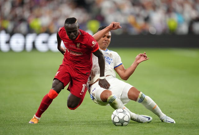 Liverpool’s Sadio Mane and Real Madrid’s Casemiro 