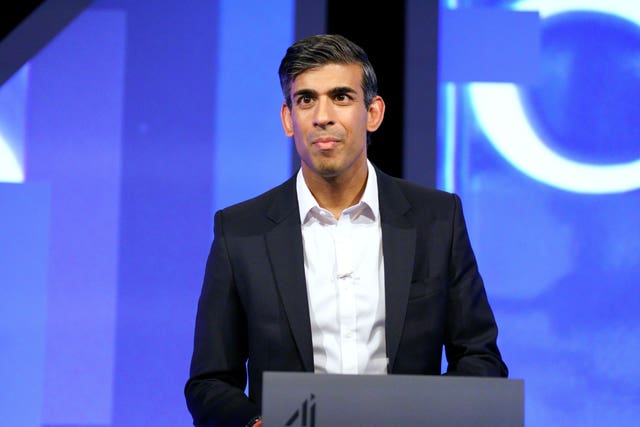 Conservative party leadership contender Rishi Sunak at Here East studios in Stratford, east London