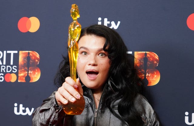 Lola Young with the breakthrough artist of the year award during the Brit Awards 2026 at Co-op Live, Manchester 