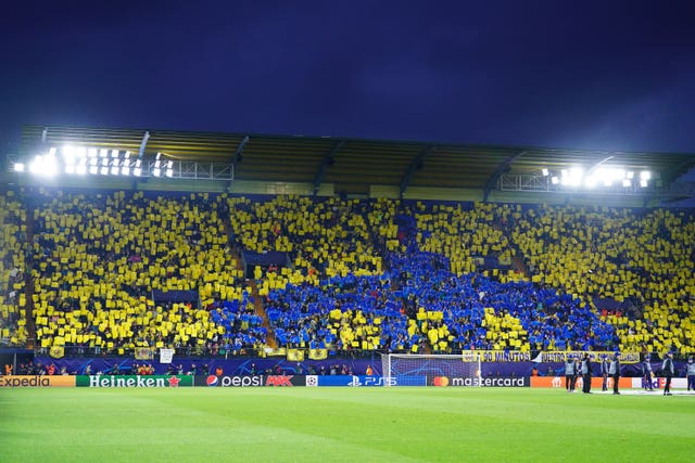 Villarreal fans before the game against Liverpool