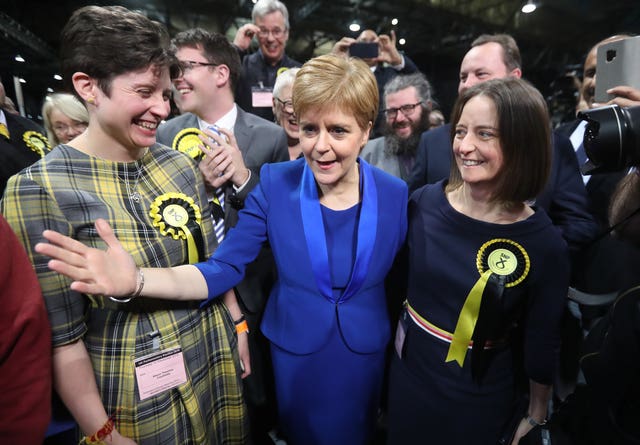 First Minister Nicola Sturgeon celebrates a successful night for the SNP (Andrew Milligan/PA)