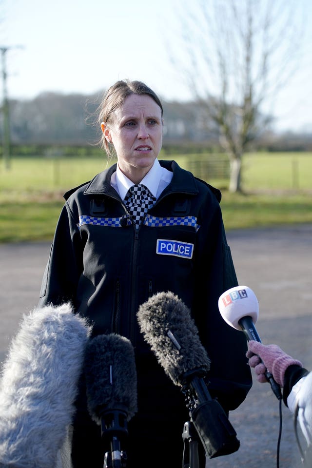 Superintendent Sally Riley from Lancashire Police speaks to the media outside the village hall in St Michael’s