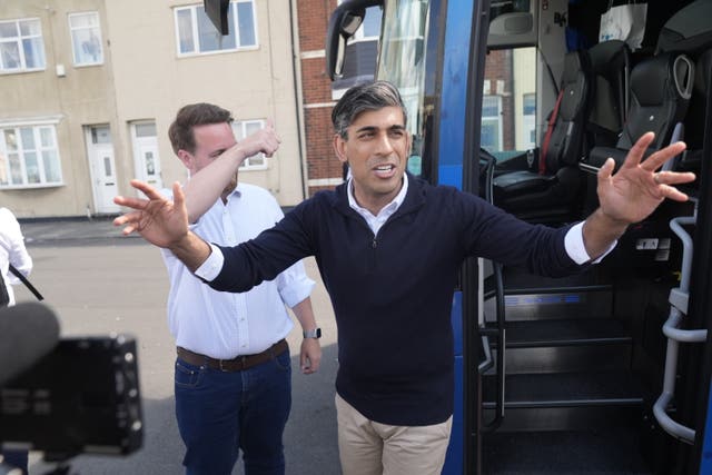 Prime Minister Rishi Sunak arrives in Redcar, North Yorkshire, while on the General Election campaign trail