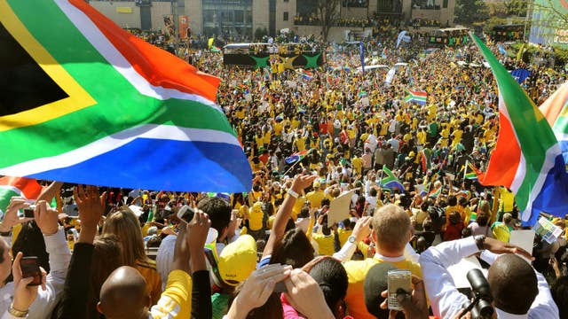 Football fans with the new flag 