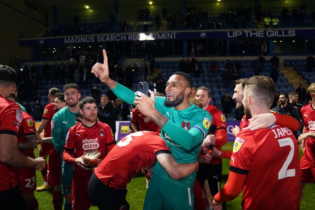 Lawrence Vigouroux celebrates Leyton Orient's promotion