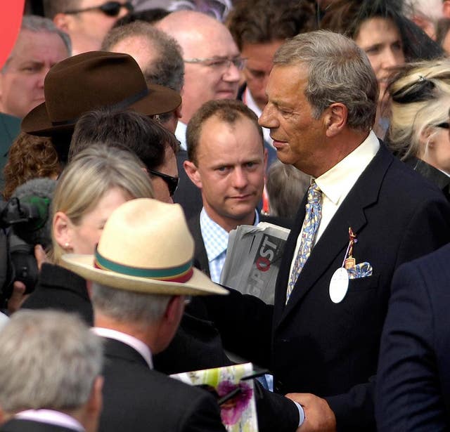 Sir Henry Cecil (right) was brought to tears by the reception he received after Light Shift's success at Epsom 