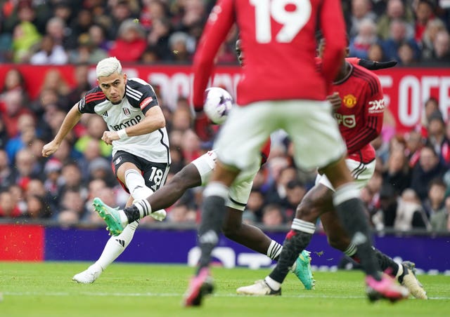 Fulham’s Andreas Pereira shoots against his former side