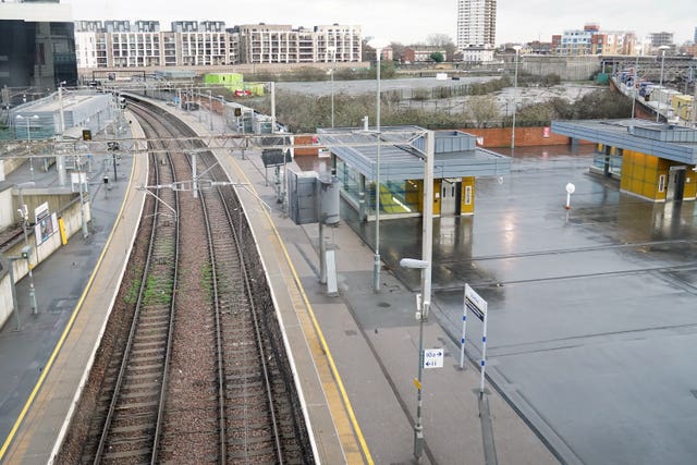Empty platforms at Stratford station in east London during a strike 