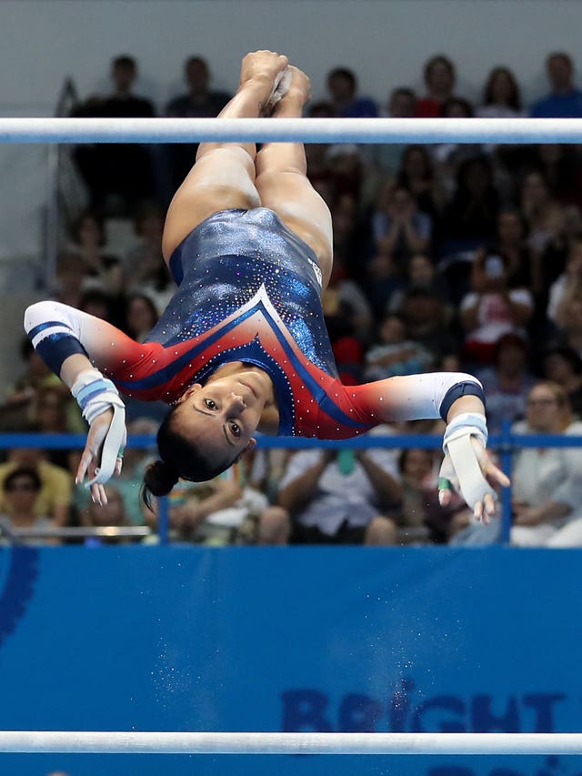 Becky Downie on the uneven bars at the European Games in Minsk
