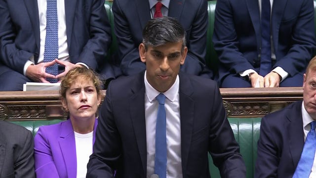 Conservative Party leader Rishi Sunak speaking during Prime Minister’s Questions in the House of Commons, London