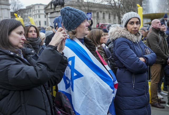 Former home secretary Suella Braverman in the crowd during a pro-Israel rally in Trafalgar Square on Sunday