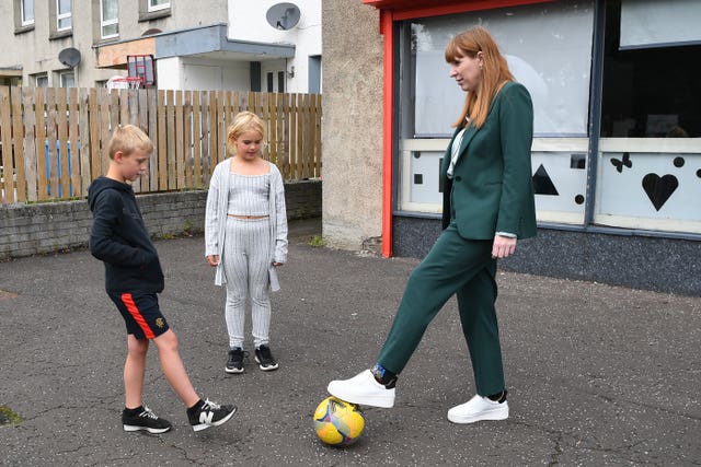 Angela Rayner enjoys a kickabout