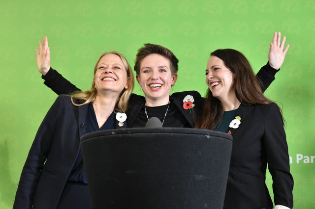 Green Party co-Leader Sian Berry (left) with colleagues Amelia Womack and Carla Denyer (Ben Birchall/PA)