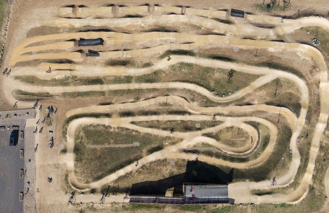 People cycle around a bike park in Suffolk 