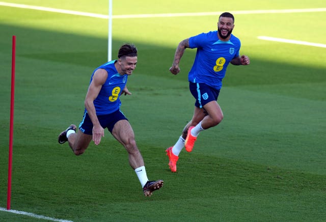 Kyle Walker, right, during a training session at the Al Wakrah Sports Club Stadium in Al Wakrah  