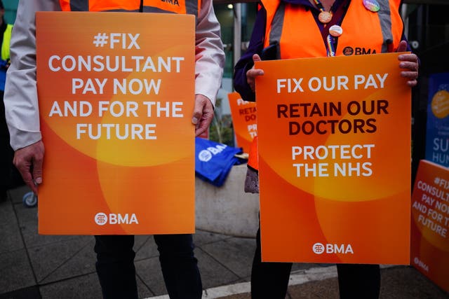 Members of the British Medical Association on the picket line outside University Hospital Bristol and Weston, amid their dispute with the Government over pay 