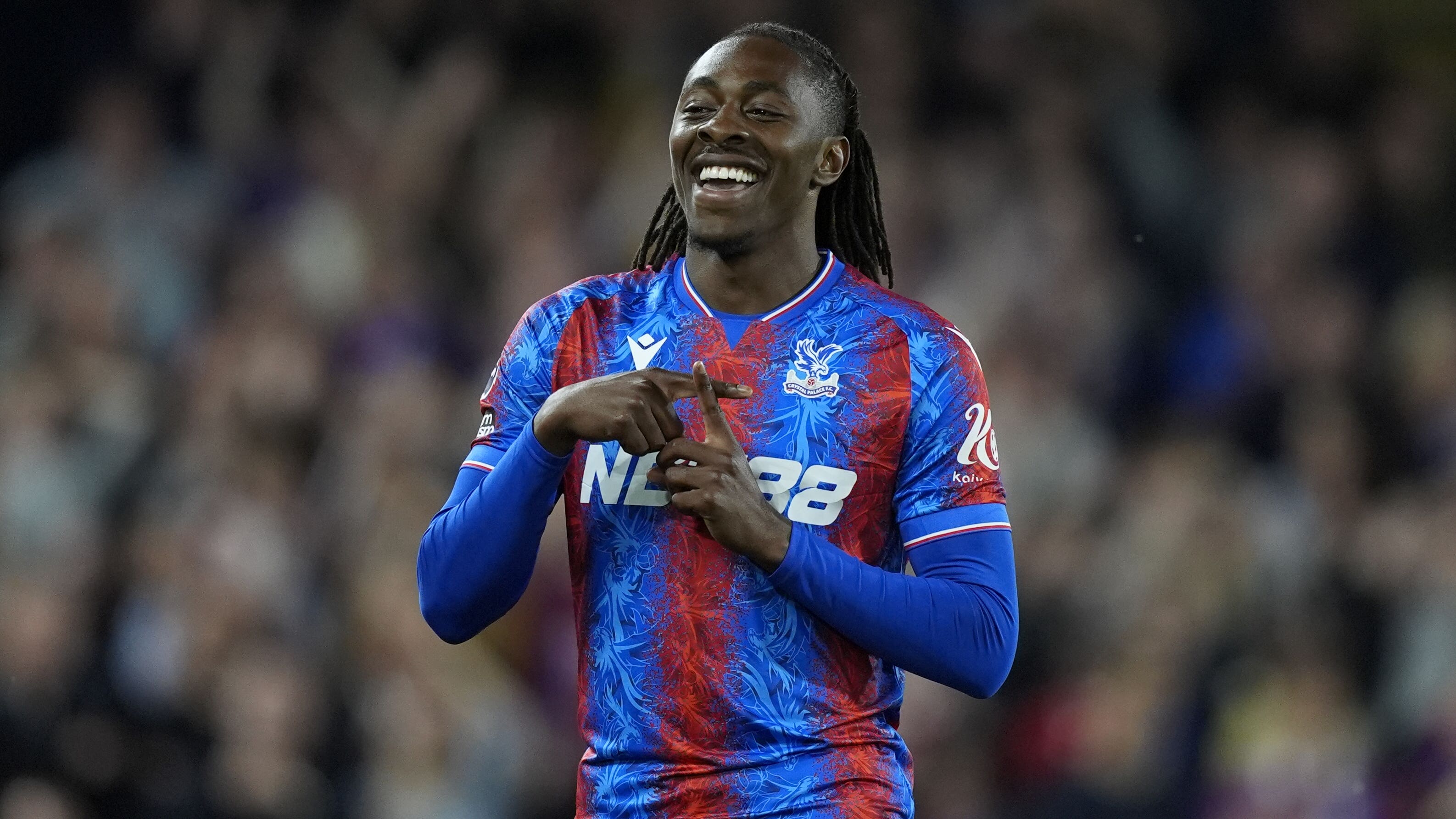 Eberechi Eze celebrates scoring Palace’s fourth goal (Jordan Pettitt/PA)