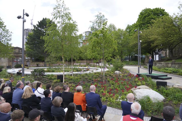 The Duke of Cambridge gives a speech during the official opening of the Glade of Light Memorial, commemorating the victims of the 22nd May 2017 terrorist attack at Manchester Arena