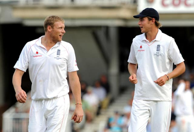 Andrew Flintoff, left, and Stuart Broad in the 2009 Ashes