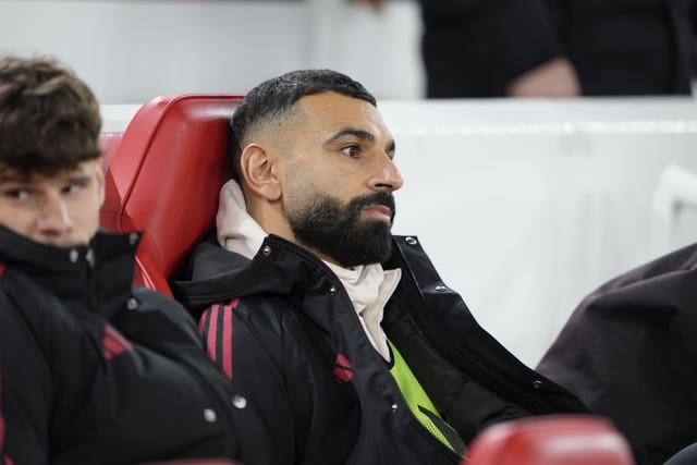 Mohamed Salah on the bench during Liverpool's 1-1 Premier League draw with Sunderland in December