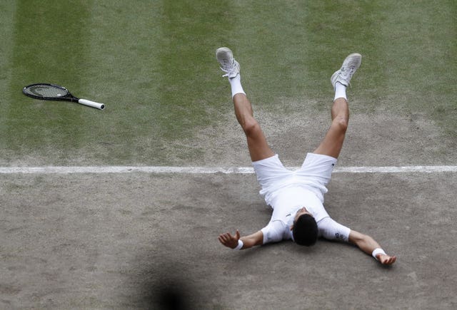 Novak Djokovic reacts to winning 