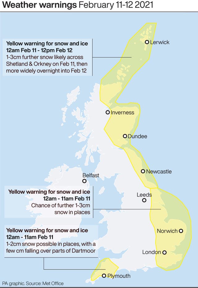 Weather warnings February 11-12 2021.