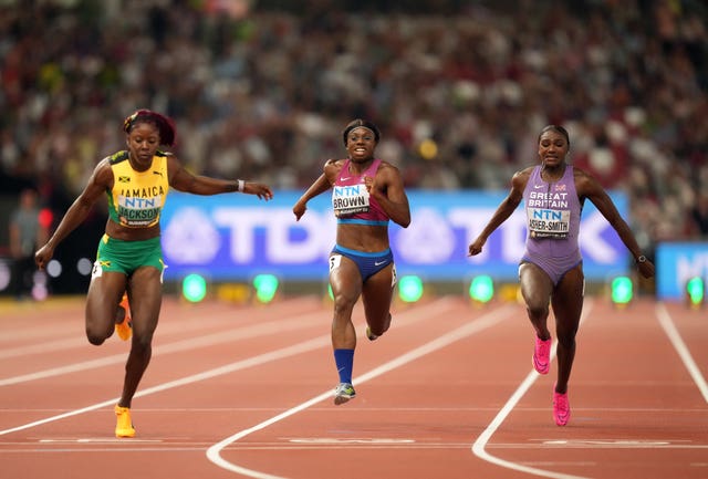 Dina Asher-Smith, right, finished eighth in the women’s 100m final 
