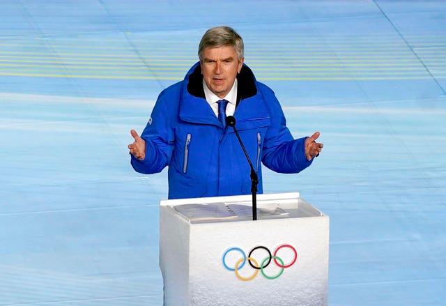 IOC president Thomas Bach gives a speech at the 2022 Winter Olympics in Beijing