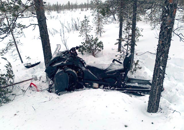 Andrew Cannestra’s snowmobile following the crash