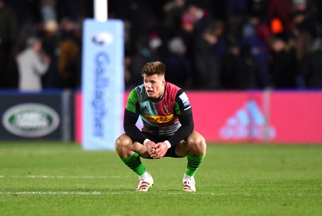 Harlequins’ Huw Jones looks dejected at the final whistle after defeat to London Irish