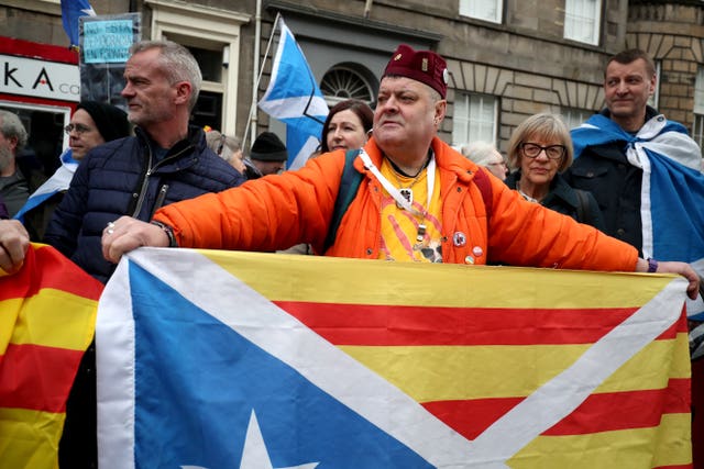 Demonstrators outside the Spanish Consulate in Edinburgh protest against the extradition (Jane Barlow/PA)